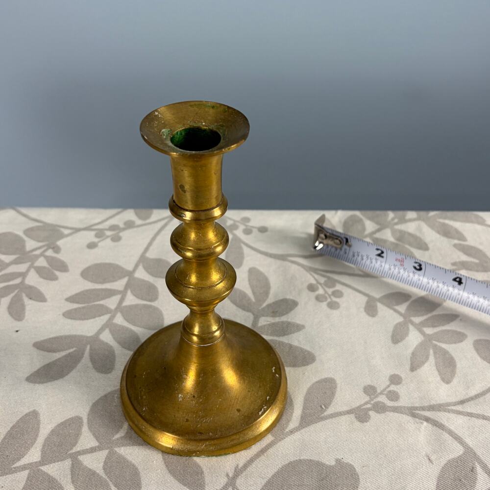 Vintage Brass Candlestick 7" Turned Baluster Stem Round Base Patina